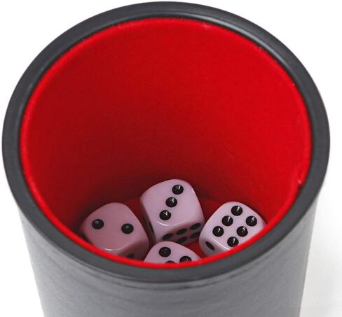 Dice Cup with Lid, PU Leather and Felt-Lined, Quiet Shaker for Yahtzee Farkle Dice Board Games, Set of Six 16mm Dice Included (Black-Lid) in Saudi Arabia