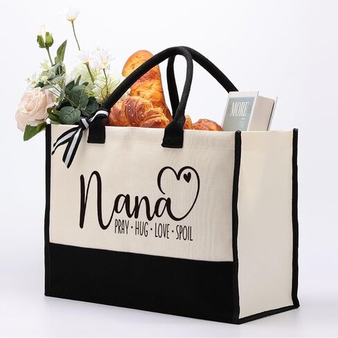 هدية حقيبة قماش نانا، هدية قلب نانا: الصلاة - العناق - الحب - الدلال، حقيبة حمل قماشية للهدايا، حقيبة حمل قماش قطنية نسائية لعيد الأم، هدية عيد ميلاد نانا، هدية مسيحية لنانا in Kuwait