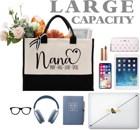 هدية حقيبة قماش نانا، هدية قلب نانا: الصلاة - العناق - الحب - الدلال، حقيبة حمل قماشية للهدايا، حقيبة حمل قماش قطنية نسائية لعيد الأم، هدية عيد ميلاد نانا، هدية مسيحية لنانا in Kuwait