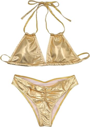 Women Sexy Metallic Bikini Set Shiny Bathing Suit Push Up Swimsuit Beachwear in Saudi Arabia