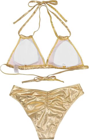 Women Sexy Metallic Bikini Set Shiny Bathing Suit Push Up Swimsuit Beachwear in Saudi Arabia