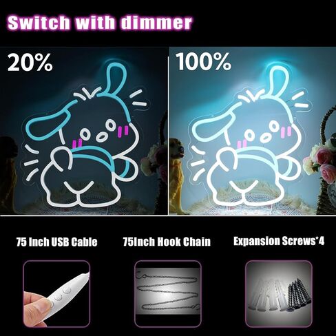 Cinnamoroll Anime Neon Sign for Wall Decor Cinnamoroll Led Light Room Decor Japanese Neon Light LED Sign for Anime Fans Cinnamoroll Gift for Girls 17.5"*9.5" in Saudi Arabia