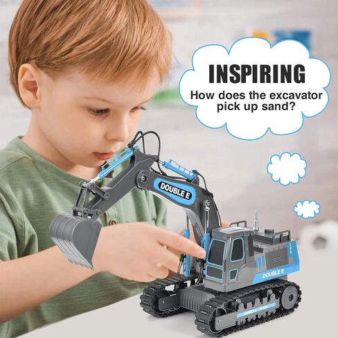 DOUBLE E Remote Control Excavator Toy 2 Batteries Digger Hydraulic Construction Vehicles RC Trucks Toys for Boys Girls Kids 3 4 5 6 7 8 9 10 Year in Kuwait