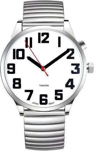 Atomic American English Talking Watch Speaks Clear and Loud Time, Date and Alarm time Stretch Band is Best Gift for Senior,Visually impaired, or Blind People in Kuwait