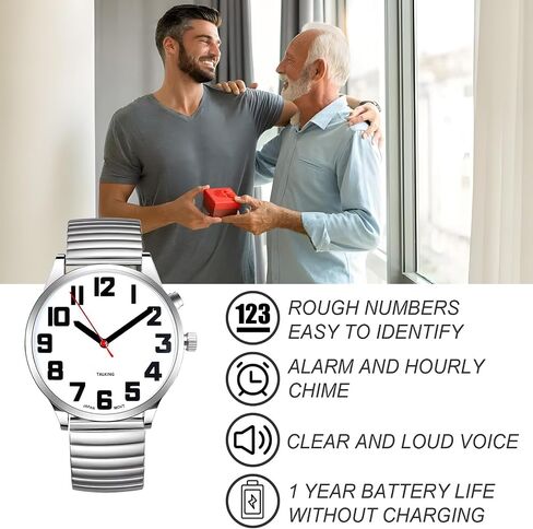 Atomic American English Talking Watch Speaks Clear and Loud Time, Date and Alarm time Stretch Band is Best Gift for Senior,Visually impaired, or Blind People in Kuwait