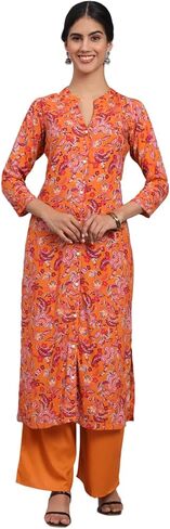 كورتا للسيدات من Tissu رايون برتقالي مطبوع بالورود مع Palazzo in Kuwait