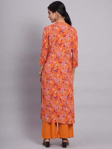 كورتا للسيدات من Tissu رايون برتقالي مطبوع بالورود مع Palazzo in Kuwait