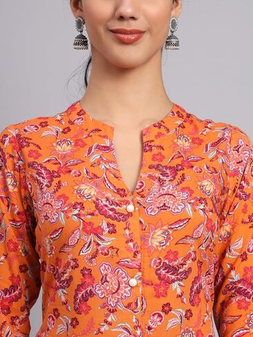 كورتا للسيدات من Tissu رايون برتقالي مطبوع بالورود مع Palazzo in Kuwait