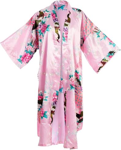 Asian Home Flower Peacock Satin Silk Kimono Robe, Dressing Gown, Bridal, Gift, One Size Fits Most in Kuwait