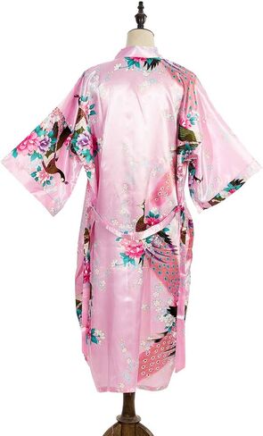 Asian Home Flower Peacock Satin Silk Kimono Robe, Dressing Gown, Bridal, Gift, One Size Fits Most in Kuwait