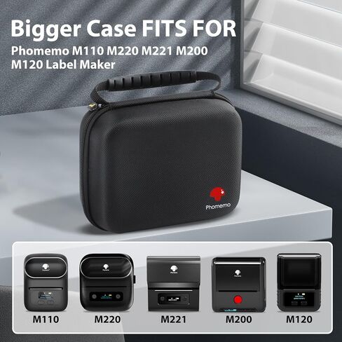 Phomemo Big Thickened Case Compatible M110 M220 M221 T02 M02 D30 Label Maker, Portable Handheld Printer, Carrying Storage Bag for Label Papers, USB Cable and Accessories, Case Only, Balck in Saudi Arabia
