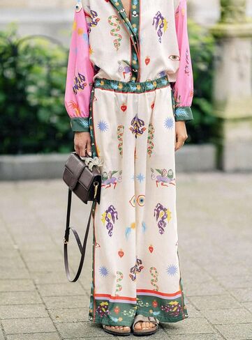 LILTWIST Summer Graffiti Pants Sets for Women Boho Printed 2 Piece Wide Leg Pajama Set Button down Shirts Matching Beach Set in Saudi Arabia
