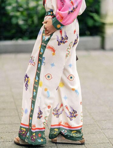 LILTWIST Summer Graffiti Pants Sets for Women Boho Printed 2 Piece Wide Leg Pajama Set Button down Shirts Matching Beach Set in Saudi Arabia