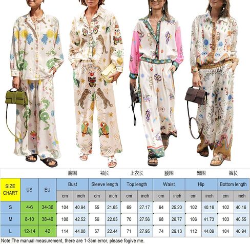 LILTWIST Summer Graffiti Pants Sets for Women Boho Printed 2 Piece Wide Leg Pajama Set Button down Shirts Matching Beach Set in Saudi Arabia