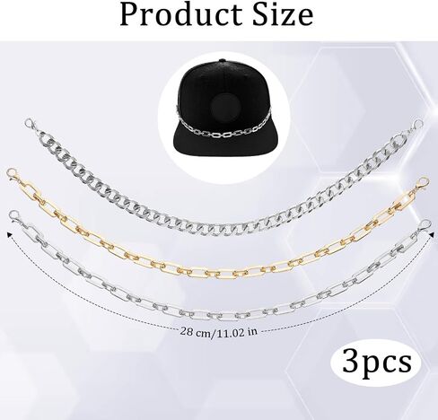 Prasacco 3 قطع سلاسل قبعة الشاحنة، سلاسل قبعة معدنية، سلاسل قبعة سائق الشاحنة للنساء والرجال، قبعة سائق الشاحنة، قبعة سائق الشاحنة، تزيين الفاتورة، إكسسوارات قبعة بيسبول شبكية ذاتية الصنع (ذهبي + فضي) in Saudi Arabia