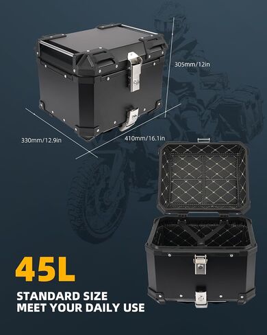 45L Motorcycle Top Case, Rustproof Aluminum Motorcycle Trunk with Universal Bracket and Anti-Theft Lock System, Easy Installation Waterproof Motorcycle Tail Box(Black) in Saudi Arabia