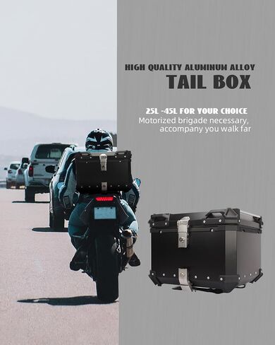 45L Motorcycle Top Case, Rustproof Aluminum Motorcycle Trunk with Universal Bracket and Anti-Theft Lock System, Easy Installation Waterproof Motorcycle Tail Box(Black) in Saudi Arabia