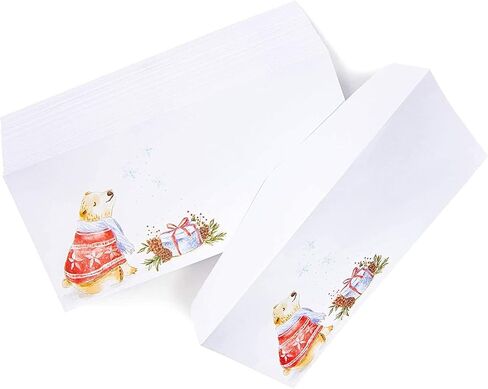 مظاريف عيد الميلاد مقاس #10، موضوع الدب الشتوي (9.5 × 4.15 بوصة، عدد 100) in Kuwait