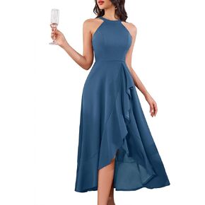 Dressystar Womens Halter Split Hem Party Dress Elegant Long Formal Prom Dress Cocktail Wedding Guest Maxi Dresses