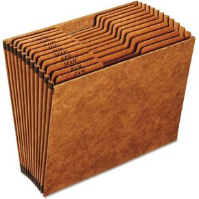 1InTheOffice Monthly Accordion File Organizer - Heavy Duty- Expanding File Folder, 12 Monthly Pockets File Organizer, Open-Top, Brown, Letter Size