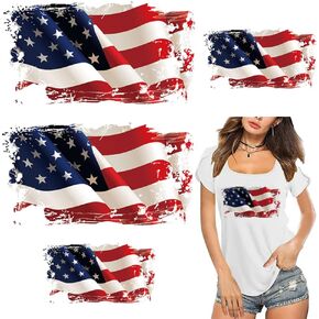 4 Pcs American Flag Iron On Patches Two Sizes Flag Heat Transfer Stickers Patriotic Decals for Independence Day Clothes T-Shirt Backpacks Jeans Decorations Iron on DIY Appliques for Adults Kids