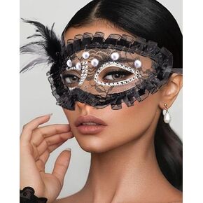 Costume Mask for Women Feather Pearl Mask Venetian Carnival Halloween Mask Mardi Gras Halloween Party Ball Prom Mask