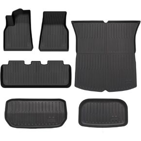 CARMALU Floor Mats Fits for Tesla Model Y 2024-2020 All-Weather TPE Automotive Interior Cargo Liners and Trunk Mats Accessories for 5-Seat (NOT Fit 7-Seat)