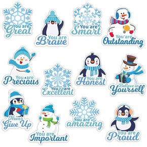 72PCS Winter Snowflake Bulletin Board for Classroom Decoration Winter Snowman Penguin Motivational Positive Sayings Cutouts Supplies Winter Christmas Snowflake Accents Cutouts for School Decoration