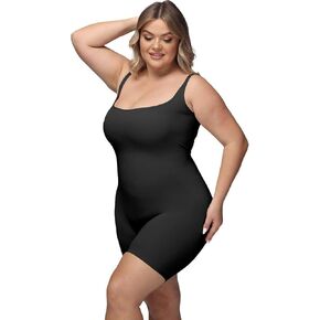 QOU Womens Plus Size Shapewear Bodysuit Tummy Control Body Shaper Seamless Sleeveless Scoop Neck Snatched Waist Body suit