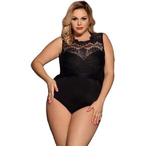 Plus Size Eyelash Lace Body Suit Women's Sexy Sleeveless Thong Bodysuit Dance Leotards for Women S-2XL