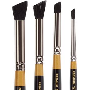 KINGART B-123 Premium 4 pc. Original Gold 9245 Series DEERFOOT STIPPLER Artist Brush Set, Russian Fitch Natural Hair, for Acrylic, Watercolor, Oil and Gouache Painting, Sizes: 1/8, 1/4, 3/8, 1/2