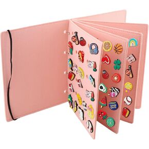 Kakalote Collector's Book for Displaying Shoe Accessories, Flip-Flop Leather Shoe Charm Organizer, 120 Holes for Organizing and Storing Shoe Accessories While Traveling(COLOR:Pink, 26x21.3x3cm)