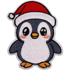 Santa's Little Penguin Patch – 3 inches, Jolly Penguin Iron On Patch – Embroidered Merry Christmas Iron On Patches for Clothes
