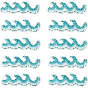 10PCS Blue Ocean Wave Embroidery Patch 2.95 inches with hot melt Adhesive on The Back Dress Embroidery Badge Canvas Bag Patch Stickers for Jacket Jeans Hat Applique Patch Decoration