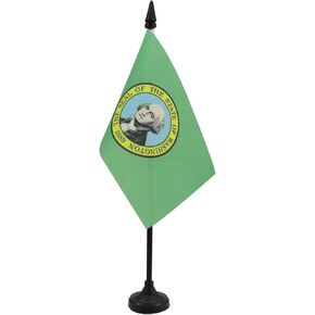 AZ FLAG Washington Table Flag 4'' x 6'' - US State of Washington Desk Flag 15 x 10 cm - Black Plastic Stick and Base
