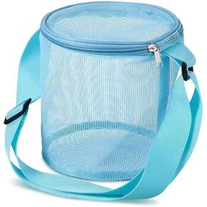 4 Piece Beach Mesh Bag Toys Seashell Bag Cylindrical Bags Swimming Travel Picking up Toys Sandboxes Accessories with Adjustable Carrying Straps And Zipper (Green, Purple, Pink, Blue)