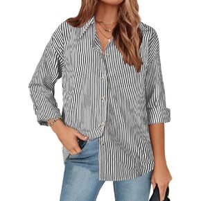 Womens Button Down Shirt Stripes, Long Sleeve Loose Fit Blouses for Womens, Oversized Blouses Tops Casual Dressy Tops