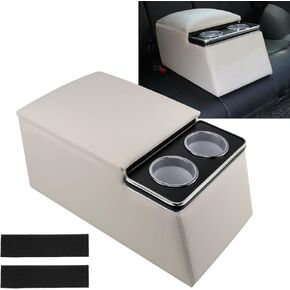 Sporacingrts White Universal Truck Seat/Bench Organizer with Cup Holders, Armrest, and Padded Top Lid - Ideal for Business and Storage - 124810 Contractor Console