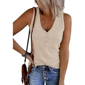 MEROKEETY Womens V Neck Tank Tops Summer Sleeveless Ribbed Button Casual Henley Shirts in Kuwait