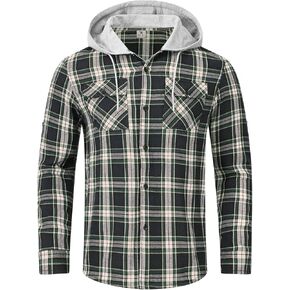 Rdruko Men's Plaid Hoodie Flannel Shirt Jacket Long Sleeve Fashion Casual Hooded Button Down Shirts