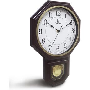 Chiming Wall Clock with Pendulum - Schoolhouse Regulator Clock - Westminster Chime Clock - Pendulum Wall Clock with Chimes - Battery Operated Pendulum Clock for Living Room, Office & Home Decor 17x11