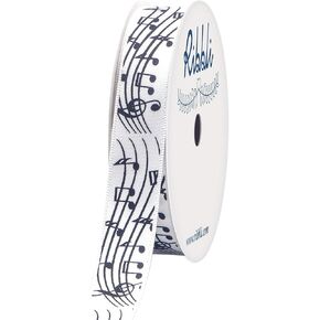 Ribbli Satin Musical Notes Craft Ribbon,5/8-Inch x 10-Yard,White/Black,Use for Gift Wrapping,Party Decoration,All Crafting and Sewing