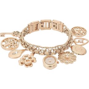 Anne Klein Women's 10-8096CHRM Premium Crystal Accented Gold-Tone Charm Bracelet Watch