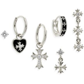 Sonateomber Dainty Y2K Cross Heart فضي مكعب زركونيا Huggie أقراط متدلية كومة للنساء، الشرير القوطي صغير هوب حجر الراين الغضروف 3 فتحات مجموعة القرط هدية مجوهرات قابلة للتكديس in Kuwait