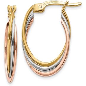 14K Tri Color Gold Polished Oval Hoop Earrings