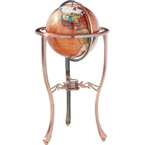 Unique Art 36-Inch by 13-Inch Floor Standing Amberlite Gemstone World Globe with Copper Tripod Stand