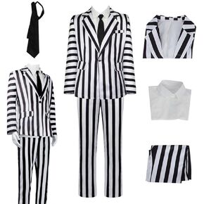 Beetle Juice Movie Costume Black and White Striped Suit Comedy Funny Movie Cosplay Adults