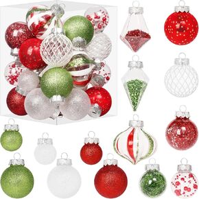 Christmas Ball Ornaments Set, 34PCS Clear Plastic Shatterproof Christmas Ornaments for Xmas Tree Hanging Decorations, for Indoor Home Thanksgiving Party Decor - Champagne/White.