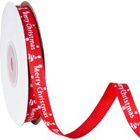 Merry Christmas Ribbon 3/8 Inch, 25 Yards/Roll x 2 Rolls Trees and Snowflakes Prints Grosgrain Ribbons for Gift Wrapping Bows Holiay Party Decorations.（red + Green）
