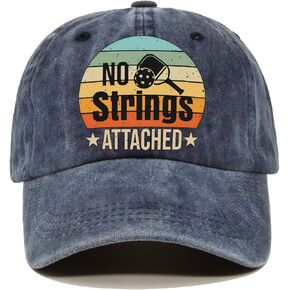 No Strings Attached Fun Distressed Washed Blue Baseball Cap, Vintage Adjustable Cotton Cap, Funny Retirement Gift for Man Woman, Christmas Birthday Gifts for Dad Mom Grandpa Pickleball Lover
